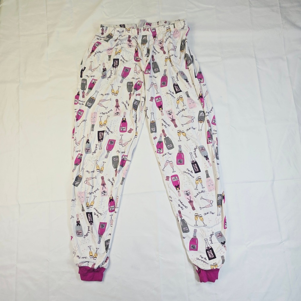Secret Treasures Champagne Print Pajama Pants Women's Medium White Pink Joggers